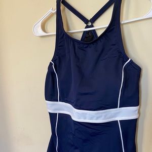 *NEW* Lands End Swimtop tankini sport Navy & White Size 8 padded bra racerback